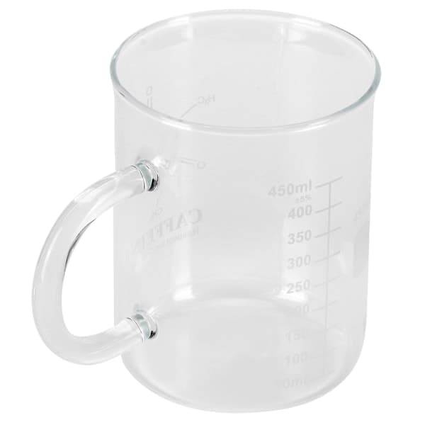 Borosilikatglaskop med håndtag og måleskala til kaffe og te