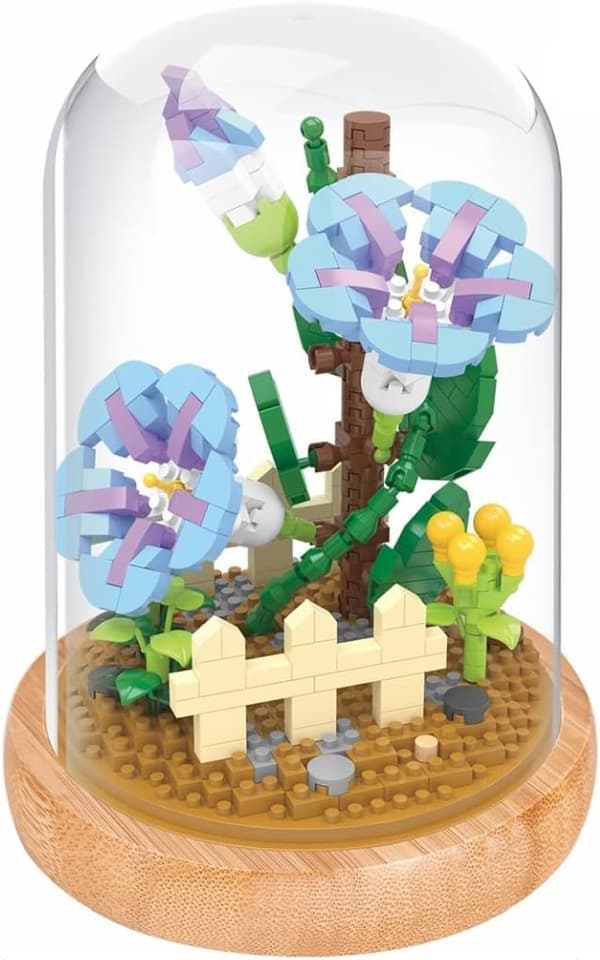 Miniblombyggsats, inklusive träram och kupolformat lock, blå klockblomma