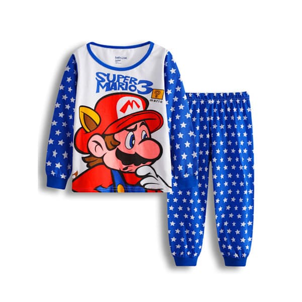 1 Sæt Børnepyjamas Super Mario Langærmet Pullover Sæt Nattøj C 120cm