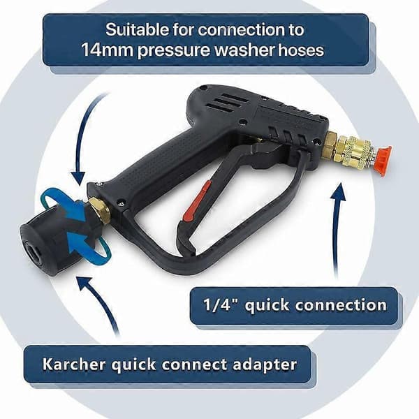 DWW højtryksrenserpistol, 4000 PSI, M22 (14 mm) interface og Karcher quick-connect interface med 5 vanddyse-tilbehør til vask