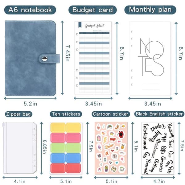 A6 Budgetmappe med Konvolut, Budgetplanlægger, Budgetnotesbog med Konvolutlomme, Pengebesparende Notesbog - Blå