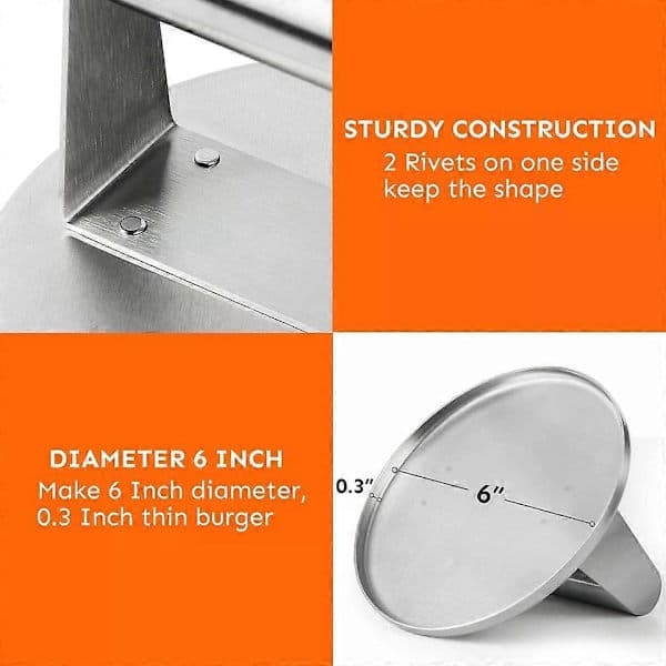 Hamburgerpresse med kant, rustfritt stål 15 cm hamburgerknuser, hamburgergrillverktøy