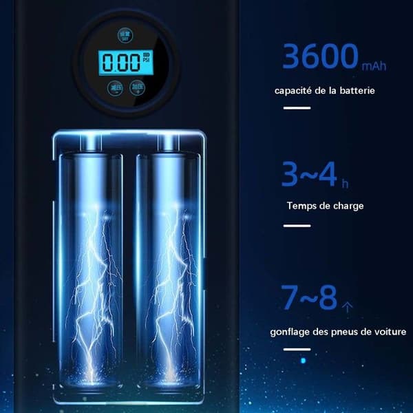 Bärbar luftkompressor, mini elektrisk pump med 1800 mAh 5C*2 batteri, elektrisk cykelpump med digital LCD-skärm,