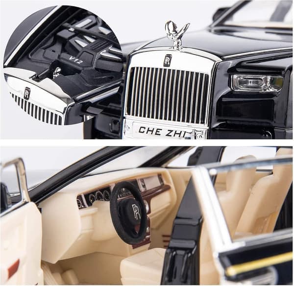 1/24 Rolls-Royce Phantom Modelbil Zinklegering Træk Tilbage Legetøjsbil med Lyd og Lys til Børn Drenge Pige Gave (Sort) St-001 (FMY)-Perfet
