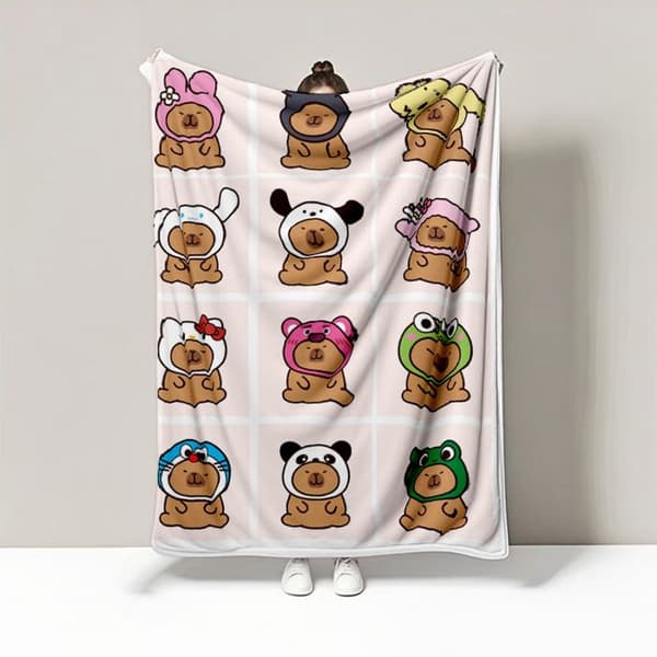 Capybara Flonel Fleece Tæpper, Bløde Fluffy Tæpper, Børnesofasengtæppe, 130*150CM, Stil A6