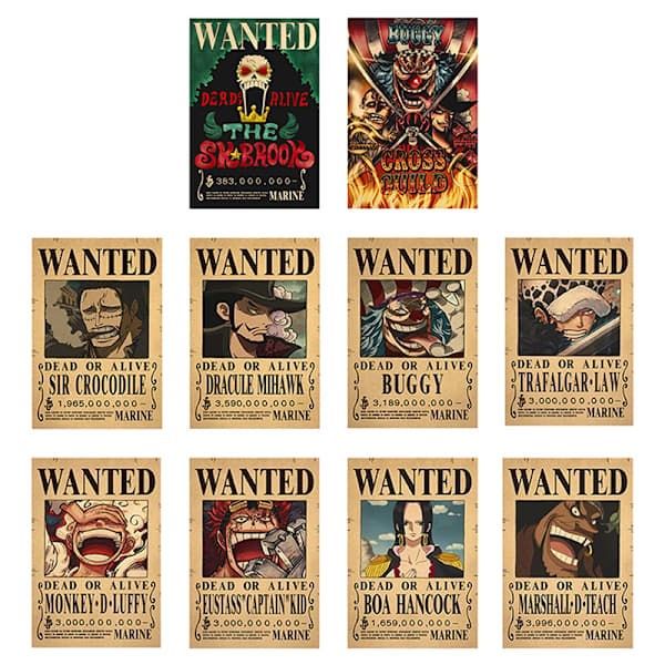 10 st affischer One Piece Wanted Poster Luffy Papper dekor 10 st/set