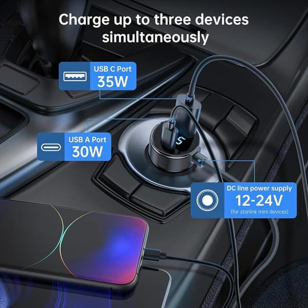 MINI kolme-yhdessä digitaalinen näyttölaite autotupakansytyttimellä ja 3 metrin DC-virtajohdolla