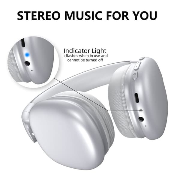 Sølv trådløse Bluetooth in-ear hovedtelefoner med dyb bas og uden rammer.