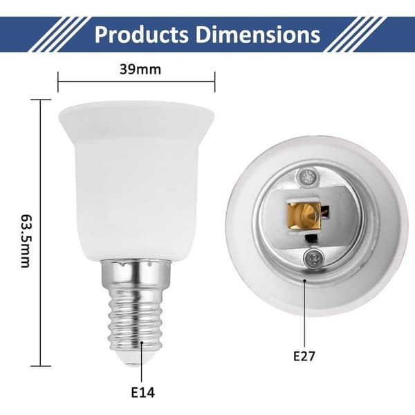 E14 till E27 sockeladapter, kompatibel med E27, LED, glödlampor, halogen och CFL-lampor, 2-pack