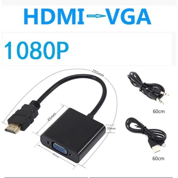 HDMI til VGA-adapter, Subway 1080P HDMI han til VGA hun videokonverteringsadapter + lydkabel + USB-kabel