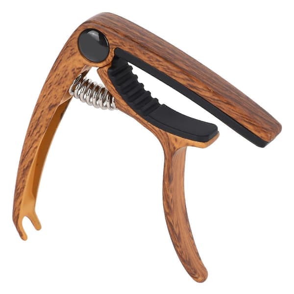 Gitarr Capo Metall Justerbar Fjäderspänning Capo för Akustisk El Ukulele Bas Brun Träkorn
