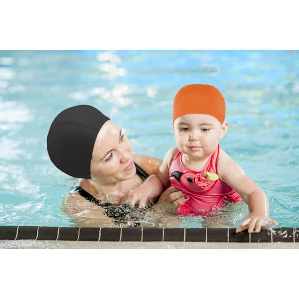 2 stk elastiske badehetter Komfortable sklisikre badehetter i stoff Lette badehetter for kvinner, menn, barn til svømming Black, Orange