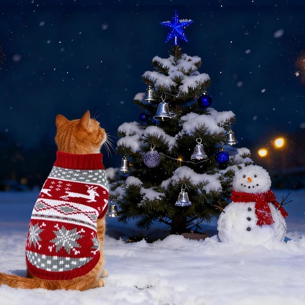 Juletrøje til hunde og katte - Rensdyr- og snefnugdesign, varm vinterpyjamas til små hvalpe/killinger (størrelse S) S