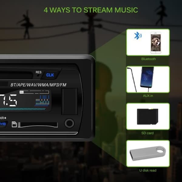 12V bilradio - Bluetooth - FM/AM - USB/SD/MMC - Integrerad mikrofon