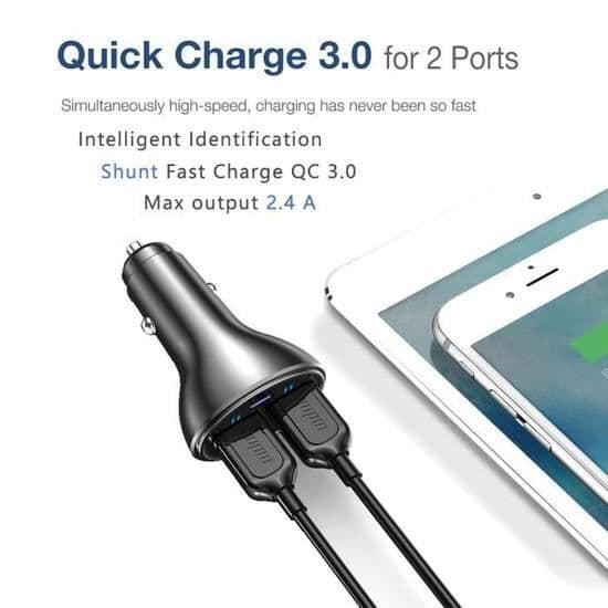 Quick Charge 3.0 2-portars USB-billaddare för iPhone, iPad, Samsung, GPS, etc.