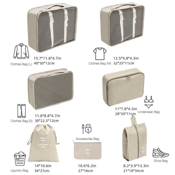 Reiseorganisator Pakkekuber for Koffert 7 stk. Veskeinnsatser Beige beige