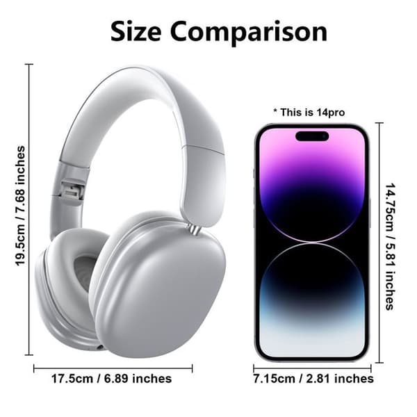 Trådlösa Bluetooth in-ear-hörlurar i silver med djup bas och utan ramar.
