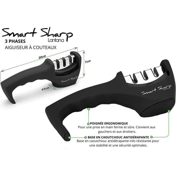 3-trinns knivsliper - Smart Sharp - Keramisk stein - Wolframkarbid - Ergonomisk håndtak