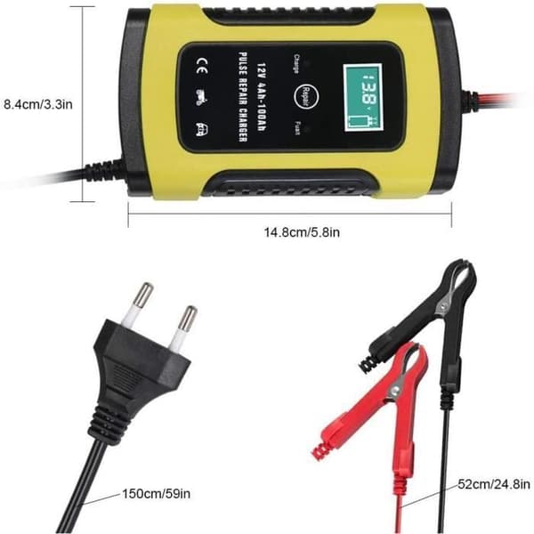 Batterilader - Intelligent 6A 12V - LCD-skjerm - Vedlikeholdslader - Batterireparasjon