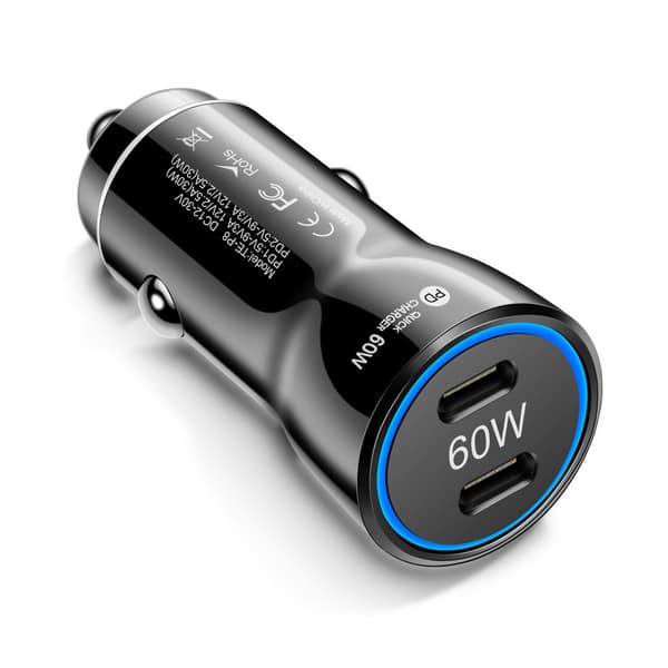 USB C snabb billaddare 60W 3.0 PD Typ C biladapter för iPhone Svart 1st-WELLNGS