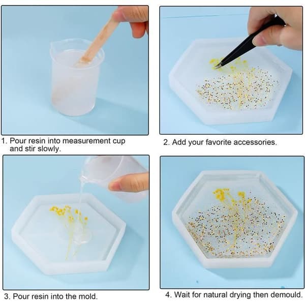 Epoxyharpiksform, 4-delt epoxy silikoneharpiksforme, sekskantede, firkantede og runde former til håndværk, DIY dekoration.