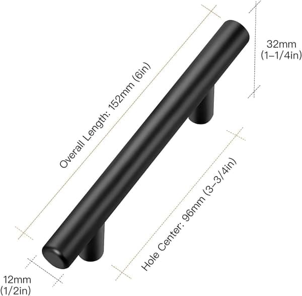 10-pakning Sorte Kjøkkenhåndtak Skaphåndtak 96 mm Hull - Perfet