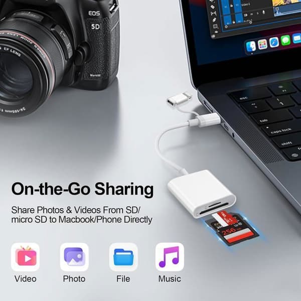 SD-kortlæser til USB-C og Lightning, SD/SD-adapter, eksterne hukommelseslæsere til