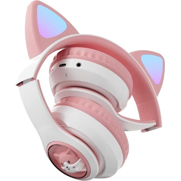 Lila lysande rymdkapsel-kattöron Bluetooth-hörlurar, högpresterande barnhörlurar med lång batteritid