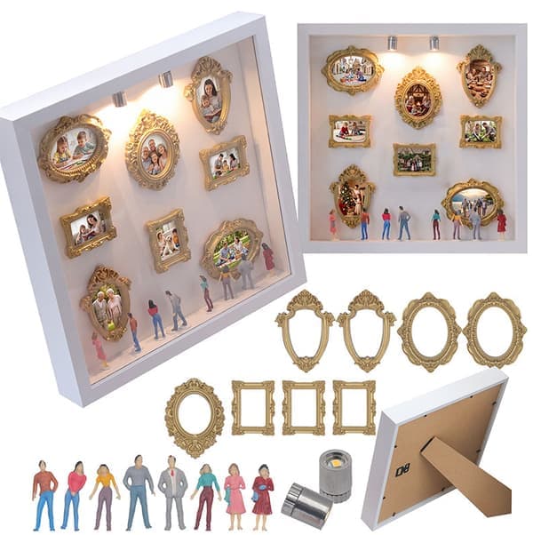 Miniatyrscen Tavelram med Belysning, 3D DIY Dockhus Dekorativ Prydnad - Brun Brown