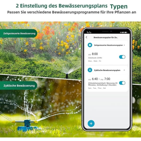 Smart WiFi Vattentimer - 2 Zoner - WiFi Bevattningstimer - Smart Vattentimer - Automatiskt Trädgårdsbevattningssystem