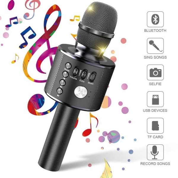 Trådlös mikrofon - Karaoke - Bluetooth - 2400mAh - Kompatibel med Android/iOS - För barn/familjefester