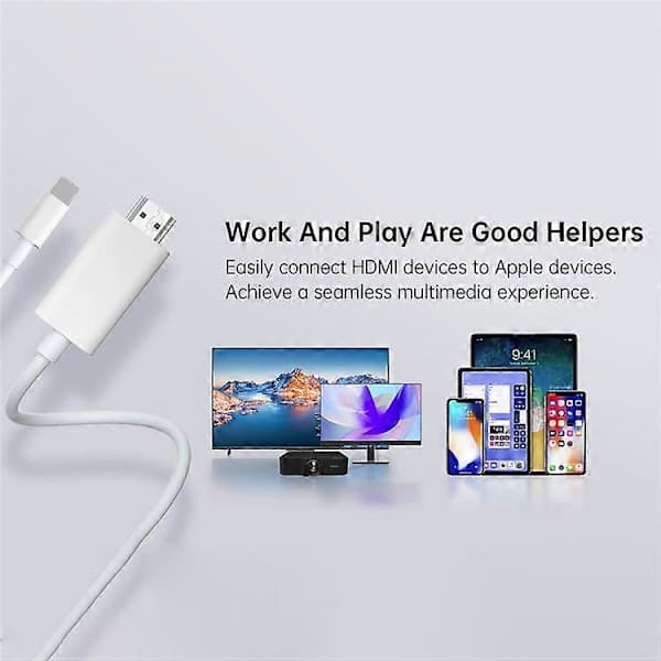 Lightning til HDMI-kabel for iPhone iPad 1080P HD skjermspeilingsadapter støtter iOS 11.0+