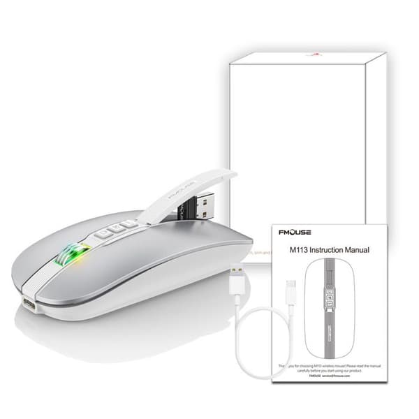 Stille trådløs mus, dobbel modus, Bluetooth 5.1, 2.4G, 2400 DPI, 6D, ny for spill og kontor