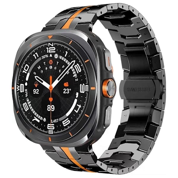 Til Samsung Galaxy Watch Ultra 47mm Butterfly Spænde Titanium Legering Urrem Black Orange
