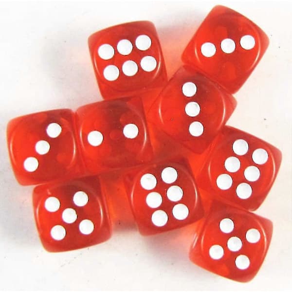 6-sidet terningesæt, afrundede transparente terninger, brætspil, matematikundervisning, terningesæt (10 stk. rød)