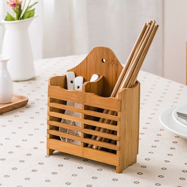 Idesign Besticklåda för köksbänk, skåp eller matbord, liten bambu Dashier med lock