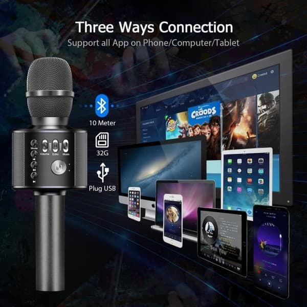 Trådlös mikrofon - Karaoke - Bluetooth - 2400mAh - Kompatibel med Android/iOS - För barn/familjefester