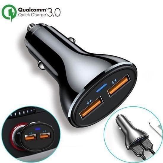Quick Charge 3.0 2-portars USB-billaddare för iPhone, iPad, Samsung, GPS, etc.