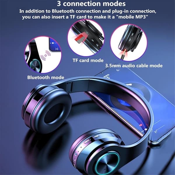 Trådlösa Bluetooth-hörlurar Over Ear Vikbara Lätta med Mikrofon FM SD/TF Kompatibla med PC