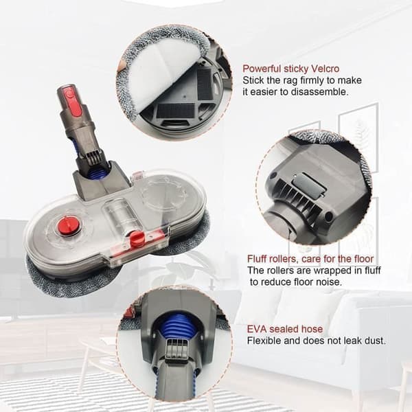 Elektrisk mopphode for Dyson V11 V10 V8 V7 - CALDION - Dobbel rotasjon - Avtakbar vanntank