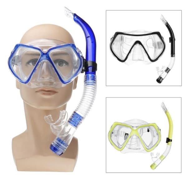 Dykarglasögonset - Mask och snorkel - Härdat glas - Justerbart - Blå