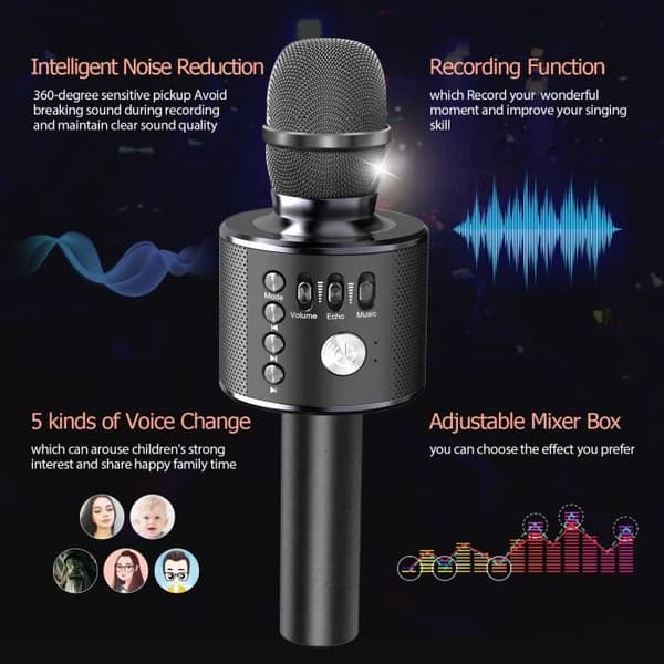 Trådlös mikrofon - Karaoke - Bluetooth - 2400mAh - Kompatibel med Android/iOS - För barn/familjefester