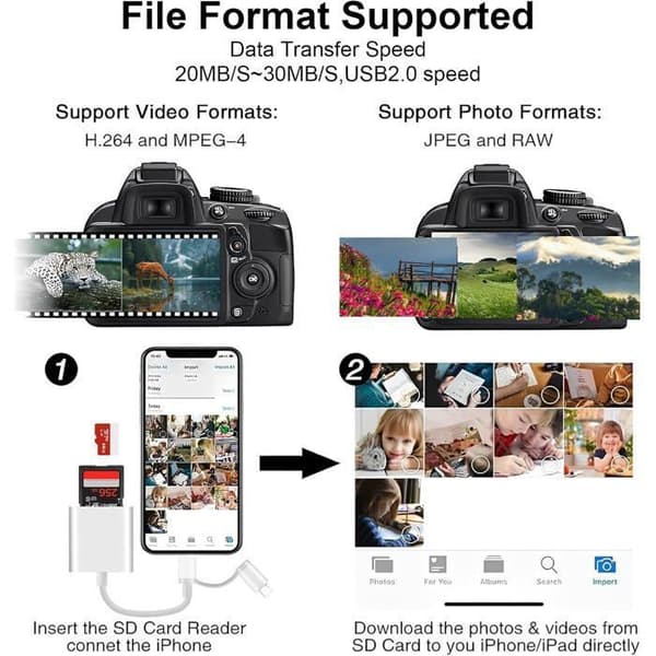 Compact Flash SD-kortlæser, 3-i-1 USB-C Lightning til SD/SD/CF, SD-kortadapter