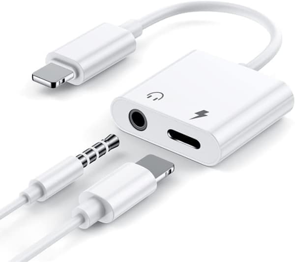 iPhone Hovedtelefonadapter 2-i-1 Lightning+3,5 mm Hovedtelefonstik