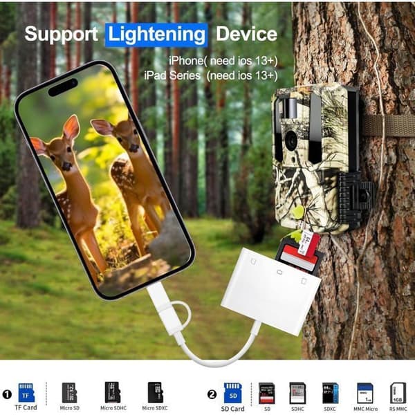 Compact Flash SD-kortlæser, 3-i-1 USB-C Lightning til SD/SD/CF, SD-kortadapter