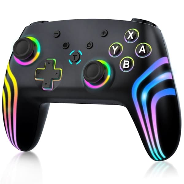 2025 Seneste Model Trådløs Pro Controller til Switch/Switch 2/Lite/OLED/PC, Håndholdt Controller med 7 Farveskiftende RGB-belysning/Dobbelt Vibration