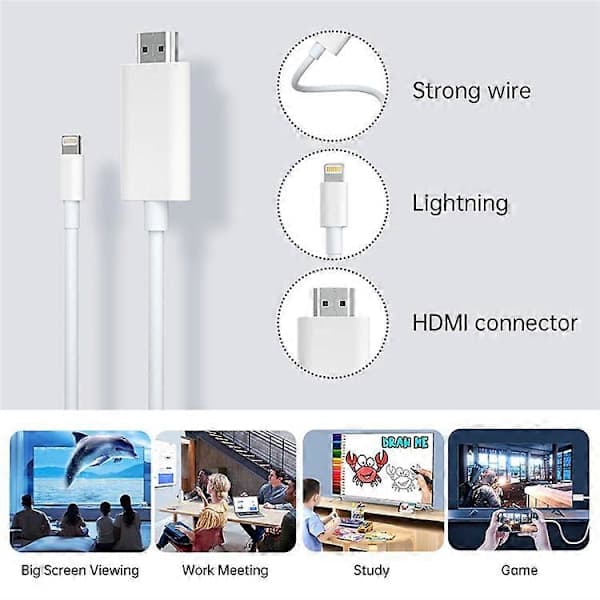 Lightning til HDMI-kabel for iPhone iPad 1080P HD skjermspeilingsadapter støtter iOS 11.0+