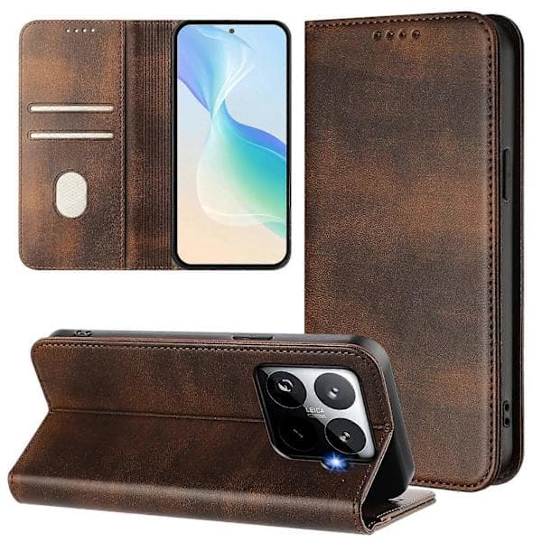 Plånboksfodral för Xiaomi 15T Pro Retro Textur Läder Telefonfodral Brown