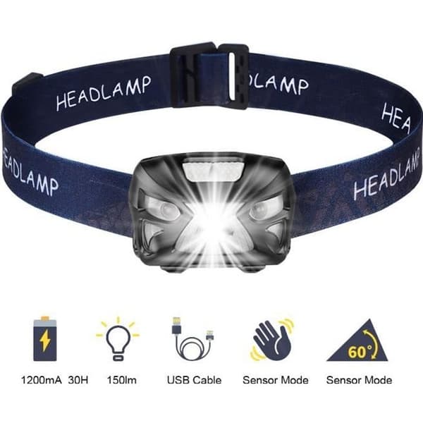 Hodelykt - USB Oppladbar - Vanntett - Bevegelsessensor - 300 Lumen