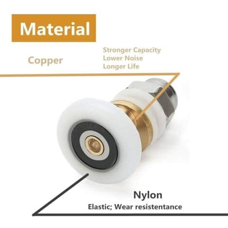27 mm brusedørsruller – Sæt med 8 ruller i nylon og kobber – Til skydedøre og buede døre – Nem installation